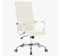 BAKAJI Sedia da Ufficio in Pelle Ergonomica con Schienale Alto e Supporto Lombare, Poltrona da Scrivania Girevole con Altezza Regolabile a Gas e Rotelle Girevoli a 360°, Base 64.5 cm Cromata (Beige)