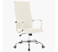 BAKAJI Sedia da Ufficio in Pelle Ergonomica con Schienale Alto e Supporto Lombare, Poltrona da Scrivania Girevole con Altezza Regolabile a Gas e Rotelle Girevoli a 360°, Base 64.5 cm Cromata (Beige)