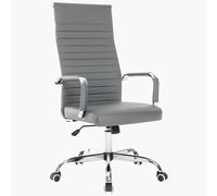 Sedia da Ufficio in Simil Pelle Grigio Poltrona Scrivania Girevole Base Cromata