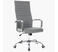 Sedia da Ufficio in Simil Pelle Grigio Poltrona Scrivania Girevole Base Cromata