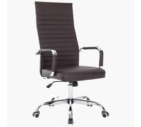 BAKAJI Sedia da Ufficio in Pelle Ergonomica con Schienale Alto e Supporto Lombare, Poltrona da Scrivania Girevole con Altezza Regolabile a Gas e Rotelle Girevoli a 360°, Base 64.5 cm Cromata (Marrone)