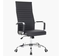 BAKAJI Sedia da Ufficio in Pelle Ergonomica con Schienale Alto e Supporto Lombare, Poltrona da Scrivania Girevole con Altezza Regolabile a Gas e Rotelle Girevoli a 360°, Base 64.5 cm Cromata (Nero)