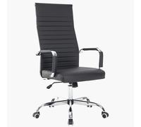 BAKAJI Sedia da Ufficio in Pelle Ergonomica con Schienale Alto e Supporto Lombare, Poltrona da Scrivania Girevole con Altezza Regolabile a Gas e Rotelle Girevoli a 360°, Base 64.5 cm Cromata (Nero)