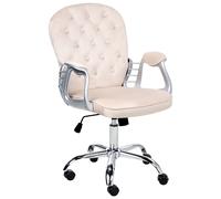 Sedia da ufficio in velluto beige con altezza regolabile e schienale trapuntato