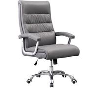 Sedia da ufficio in vera pelle, ergonomica, girevole, per casa, ufficio, altezza regolabile e reclinabile a 120°, comoda sedia da ufficio grigia
