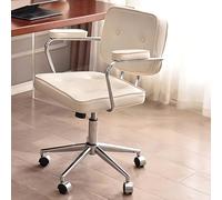 Sedia da ufficio moderna in pelle con ruote Sedia da ufficio con schienale centrale Supporto lombare Regolabile in altezza for l'ufficio di casa Tavolino da toilette Sala studio(White)