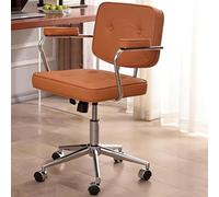 Sedia da ufficio moderna in pelle con ruote Sedia da ufficio con schienale centrale Supporto lombare Regolabile in altezza for l'ufficio di casa Tavolino da toilette Sala studio(Brown)