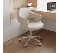 Sedia da ufficio moderna in pelle Sedia decorativa Regolabile in altezza 360° Schienale curvo for l'ufficio di casa, la sala da pranzo e lo studio(White+Silver Base)