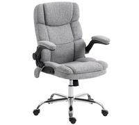 Sedia da Ufficio Operativa Massaggiante a 4 Punti con Riscaldamento e Braccioli Ribaltabili in Tessuto Effetto Lino Grigio