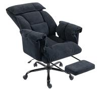 Sedia da Ufficio Operativa Reclinabile con Poggiapiedi 75x77x110-118 cm in Tessuto Effetto Velluto Nero