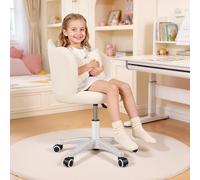 Sedia da ufficio per bambini, sedia per computer per bambini, sedia da toeletta regolabile in altezza, seduta girevole a 360 gradi con ruote, cuscino nodo, seduta ampia per camera studio casa (bianco)