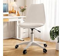 Sedia da ufficio per casa, scrivania e sedia piccola con rotelle, regolabile in altezza, girevole, poltrona da toeletta minimalista senza braccioli, adatta per camere da letto, spogliat White + White