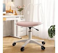 Sedia da ufficio per casa, scrivania e sedia piccola con rotelle, regolabile in altezza, girevole, poltrona da toeletta minimalista senza braccioli, adatta per camere da letto, spo Transparent + Pink