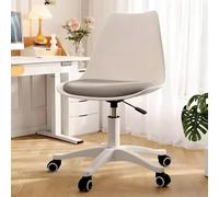 Sedia da ufficio per casa, scrivania e sedia piccola con rotelle, regolabile in altezza, girevole, poltrona da toeletta minimalista senza braccioli, adatta per camere da letto, spogliato White + Gray