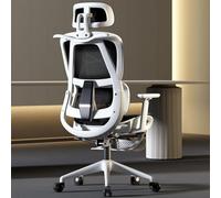 Sedia da ufficio per computer, design ergonomico, adatta per il gaming e la pausa pranzo, rete traspirante, con poggiatesta, supporto lombare, poggiapiedi, braccioli e rotelle silenziose White