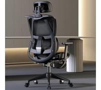 Sedia da ufficio per computer, design ergonomico, adatta per il gaming e la pausa pranzo, rete traspirante, con poggiatesta, supporto lombare, poggiapiedi, braccioli e rotelle silenziose Black