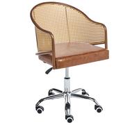Sedia da ufficio retrò in similpelle, rattan PE, intreccio viennese, schienale g