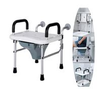 Sedia da WC per anziani, sedia comoda pieghevole con braccioli, panca da doccia pieghevole a 90° con montaggio a parete e secchio anti-schizzi rimovibile (53 * 39 * 38 cm)