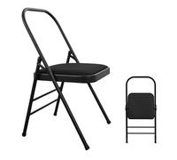 Sedia da yoga pieghevole per pratica Iyengar, struttura in metallo minimalista con supporto lombare, ideale per uso domestico e in studio