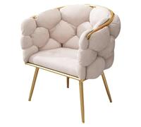Sedia di lusso in velluto con gambe in metallo dorato, poltrona moderna e soffice per camera da letto, trucco, soggiorno e bar, elegante seduta per il tempo libero in bianco