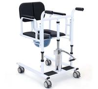 Sedia di trasferimento del paziente con sollevamento idraulico, altezza della seduta regolabile, seduta morbida, braccioli staccabili, toilette portatile per disabili e anziani