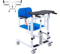 Sedia di trasferimento per pazienti, sedia a rotelle idraulica regolabile in altezza per bagno e camera da letto, sedile ribaltabile a 180°, ausilio per il trasferimento degli anziani(Blue)