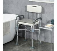 Sedia Doccia ad Altezza Regolabile con Braccioli e Cuscino Rimovibile 53,5x52x80-90 cm, Bianca