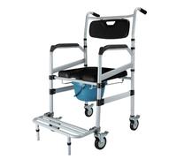 Sedia Doccia Anziani con Ruote Carrozzina WC Disabili,Sedia Bagno per Anziani Multifunzione Sedia a Rotelle Sedia da Toilette con Bracciolo Sedia da Doccia con Schienale e Braccioli