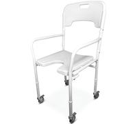 Sedia Doccia con 4 Ruote Girevoli con Freno - SHOWER - Altezza Regolabile, Schienale e Braccioli di Supporto, Struttura in Alluminio, Seduta Ergonomica - Dispositivo Medico Classe I