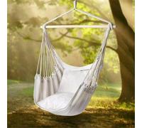 Sedia Dondolo Poltrona Amaca Cotone Con Traversa Ecrù Naturale Cuscino Giardino