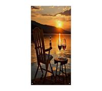 Sedia e vino al tramonto sul lago di benvenuto copertura decorativa da appendere per porta d'ingresso decorazione grande divertente sfondo banner decorazioni per interni ed esterni decorazione per