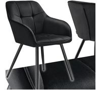 TecTake® Sedie da Pranzo Effetto Velluto Trapuntato, Elegante, Imbottitura Schiuma Alta Densità, Gambe in Acciaio, Montaggio Semplice - Nero/Nero, 6 Sedie