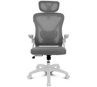 DRIFT GAMING DRAIR35 - Sedia da Scrivania Ergonomica per Ufficio e Casa in Rete Tesa Traspirante, Reclinabile 90-120°, Poggiatesta e Braccioli Pieghevoli, Supporta fino a 120 kg, Grigio-Bianco