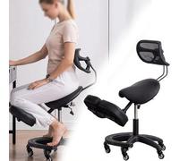 Sedia ergonomica moderna con seduta a sella e schienale, sgabello girevole a 360 gradi, for ufficio, in pelle nera.