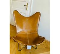 Sedia Farfalla in Pelle Di Bufalo Vintage Marrone Chiaro Pieghevole BKF