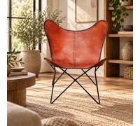 Sedia Farfalla Vintage PARRYS LEATHER WORLD In Pelle Tan Marrone, Pieghevole