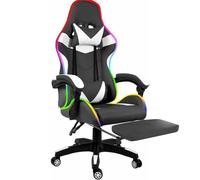Sedia Gaming Con Led Poltrona Scrivania Ufficio Racing PC Gioco Girevole Reclinabile Ecopelle Rotelle Cuscino Supporto Lombare Poggiapiedi Poggiatesta Braccioli Altezza Regolabile (Nero E Bianco)