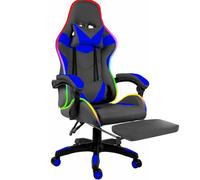 Sedia Gaming Con Led Poltrona Scrivania Ufficio Racing PC Gioco Girevole Reclinabile Ecopelle Rotelle Cuscino Supporto Lombare Poggiapiedi Poggiatesta Braccioli Altezza Regolabile (Nero E Blu)