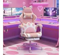 Sedia Gaming Ergonomica Reclinabile con Poggiapiedi in Ecopelle Rosa DecHome