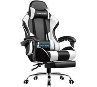 GTPLAYER Sedia da gaming massaggiante ergonomica per computer, con poggiapiedi e supporto lombare, regolabile in altezza, sedile girevole a 360° e poggiatesta, per ufficio, colore bianco