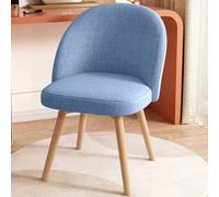 Sedia girevole blu da toeletta comoda, imbottita, sgabello da trucco senza braccioli, gambe in legno, elegante design in cotone, per camera da letto e salone di bellezza