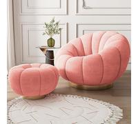 Sedia girevole con ottomana a 360°, comoda, rotonda, per camera da letto o sala lettura, design moderno ed elegante con poggiapiedi