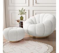 Sedia girevole con ottomana girevole a 360°, design confortevole per camera da letto o sala lettura, elegante divano rotondo con poggiapiedi, arredamento moderno per la casa