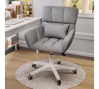 Sedia girevole da scrivania moderna imbottita grigia per casa, ufficio, trucco e camera da letto, elegante poltrona girevole da donna, mobili comodi e chic