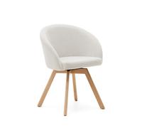 Sedia girevole Marvin in ciniglia beige e gambe di legno massiccio di faggio con finitura naturale FSC 100%