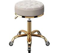 Sedia girevole regolabile in altezza, design morbido pan, pelle PU, 48 cm a 65 cm, base in metallo con ruote, perfetta per bancone, colore bianco sporco