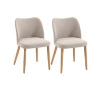 HOMCOM Set di 2 Sedie da Pranzo in Tessuto Effetto Lino e Legno di Caucciù, Seduta Imbottita, Schienale Curvo, Crema Aosom Italy