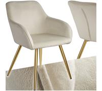 TecTake® Set 2 Sedie Sala da Pranzo Effetto Velluto, Sedie Soggiorno con Morbida Imbottitura, Seduta Ergonomica, Poltrone Velluto Versatili, Sedie Design Moderno - Crema/Oro