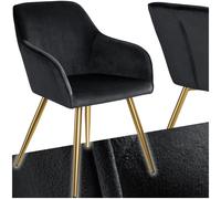 TecTake® Set 4 Sedie Sala da Pranzo Effetto Velluto, Sedie Soggiorno con Morbida Imbottitura, Seduta Ergonomica, Poltrone Velluto Versatili, Sedie Design Moderno - Nero/Oro