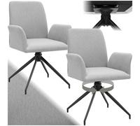 tectake® Set da 2 sedie sala da pranzo, sedia girevole 360 gradi, tessuto intrecciato, seduta imbottita, braccioli, gambe in acciaio, sedia ufficio, cucina, scrivania, poltrona ufficio - Grigio Chiaro